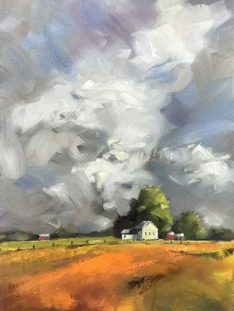 Farm Oil Painting, Acrylic Landscapes, Landscape Painting Tutorial, Farm Paintings, Landscape Acrylic, Art Colour, Contemporary Landscape Painting, Pastel Landscape, Impressionist Landscape