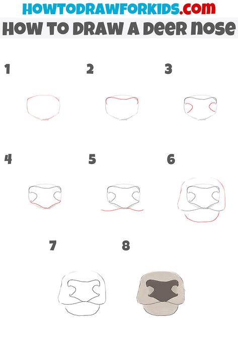 Deer Sketch Step By Step, How To Draw A Stag, Deer Nose Drawing, How To Draw A Deer Head, How To Draw Antlers, Deer Drawing Tutorial, How To Draw A Deer Step By Step, Deer Face Drawing, How To Draw A Deer