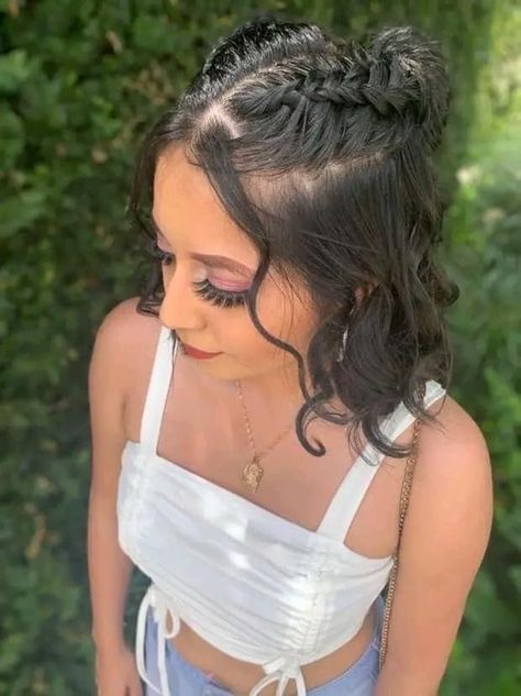 Curls And Braids Hairstyles Short Hair, Elegant Braids For Short Hair, Very Short Hair Prom Styles, Half Up Half Down Braids Short Hair, Braided Hairstyles Ideas Short Hair, Short Half Braided Hairstyles, Hairstyles With Front Braid, Cute Hairstyles For Short Hair With Braids, Unique Prom Hairstyles For Short Hair