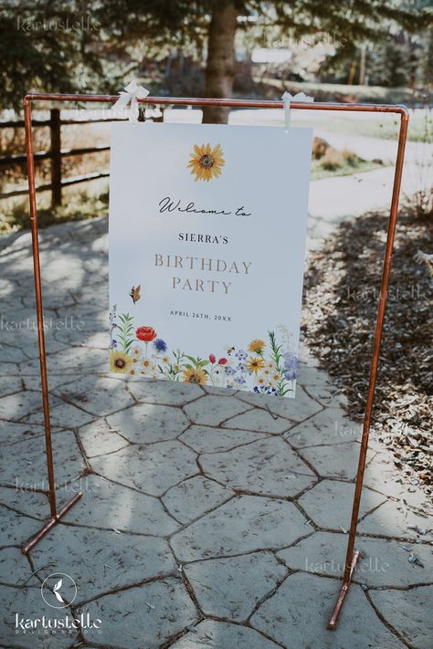 Sunflower Welcome Sign, Wildflower Party, Boho Yellow, Sunflower Party, Birthday Welcome Sign, Welcome Sign Template, Etsy Ideas, Floral Birthday, Downloads Folder