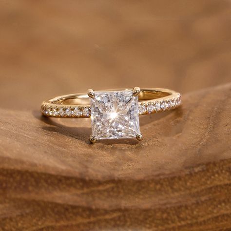 The Classic Princess Engagement Ring | Pave Band | Yellow Gold Princess Pave Engagement Ring, Wedding Rings Gold Square, Square Gold Wedding Ring, Gold Square Wedding Rings, Simple Square Wedding Rings, Small Square Engagement Rings, Princess Cut Gold Band, Gold Engagement Ring Square, Gold Wedding Rings Princess Cut