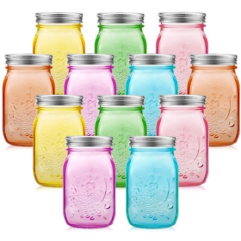 PRICES MAY VARY. Enough for Home Use: the package will provide you with 12 pieces of 32 oz glass canning jars in green, light blue, yellow, orange, pink and rose, enough for your use in daily life and important occasions, and the elegant colors will bring you a good mood Proper Capacity to Use: each of these canning jars has a capacity of 32 oz, allowing you to store various food and spices, such as nuts, candies, and beans; Please do not put too hot or cold water into it Safe to Apply: mason co Colored Mason Jars, Jars With Lids, Wide Mouth Mason Jars, Blue Mason Jars, Pint Jars, Canning Jar, Glass Mason Jars, Kinds Of Colors, Kitchen Canisters