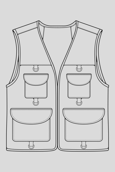 Vest Sketch Design, Vest Flat Sketch, Vest Technical Drawing, Vest Sketch, Vest Template, Vest Drawing, Fashion Outline, Vest Bag, Clothing Templates