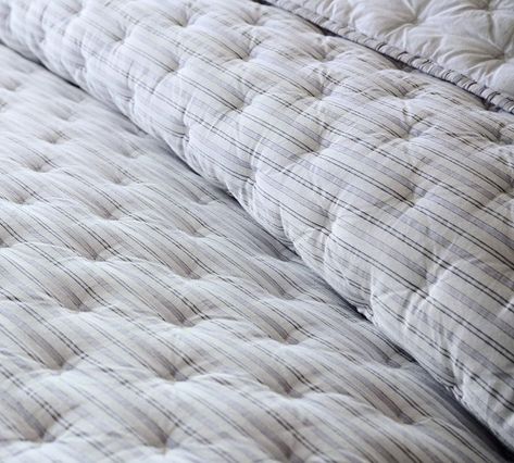 Carter Striped Quilt | Pottery Barn Ticking Stripe Bedding, Pottery Barn Quilts, Striped Quilt, Percale Sheets, Quilted Sham, Quilted Coverlet, Ticking Stripe, Boy's Bedroom, Queen Quilt