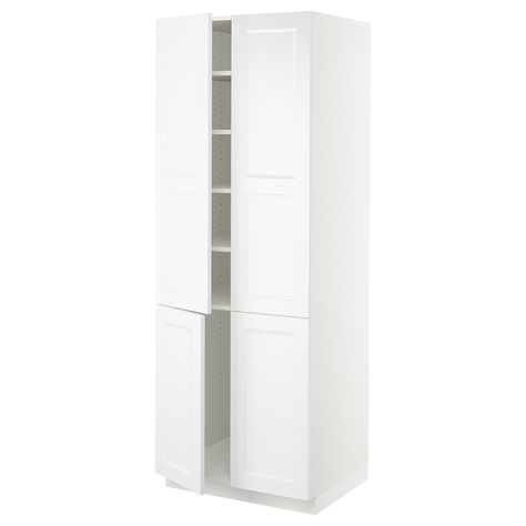 SEKTION High cabinet with shelves/4 doors - white/Axstad matt white - IKEA Ikea High Cabinet, Transitional Mid Century Modern, Ikea Kitchen Inspiration, Split Door, Ikea Sektion, Sektion Kitchen, Ikea Canada, Cabinet With Shelves, Laundry Time