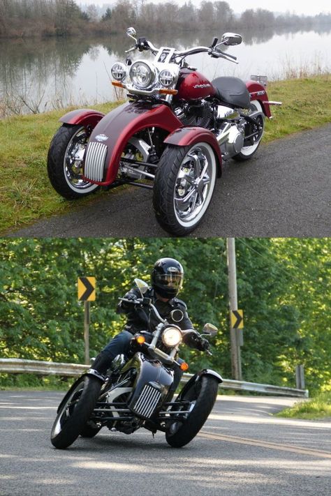 The three-wheel motorcycle conversion that lets you lean Motorcycle Trike Kits, Three Wheel Motorcycles, 3 Wheel Motorcycle, Apocalypse Survival Gear, Trike Kits, The Third Wheel, Harley Davidson Trike, Reverse Trike, Trike Motorcycle