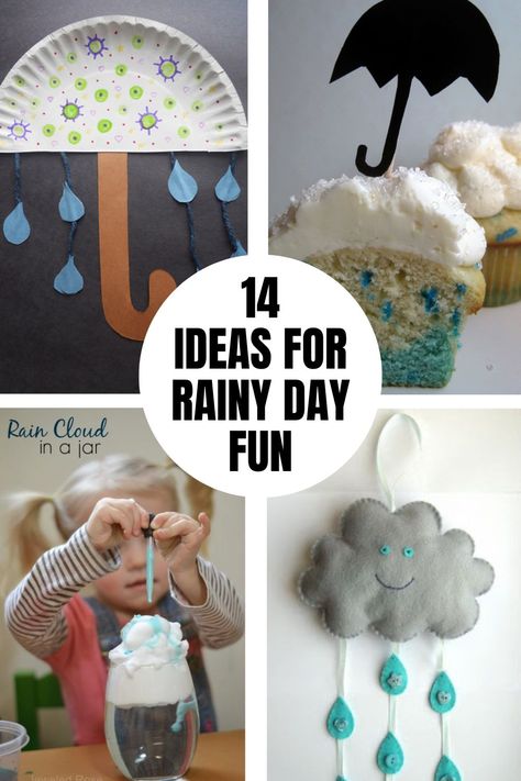 Stay indoors and make these fun rainy day ideas including fun treats, experiments, crafts, and more. Rainy Day Ideas, Cloud In A Jar, Rainbow Craft, Weather Crafts, Diy Clouds, Rainy Day Fun, Rainy Day Crafts, Stencil Projects, Kids Daycare