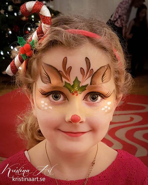 Rudolph Face Paint Kids, Rudolf Face Paint, Christmas Face Painting Reindeer, Quick Christmas Face Painting, Christmas Facepainting Ideas, Christmas Facepainting Kids Easy, Simple Christmas Face Paint, Xmas Face Painting, Rudolph Face Paint