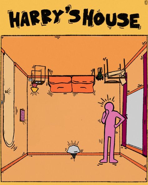 Harry Styles Harrys House Poster, Harry’s House Drawing, Keith Haring Album Covers, Harry Styles Color Palette, Harry Styles Painting Ideas, Harry’s House, Harry Styles Artwork, Harry Styles Prints, Harry Styles Painting