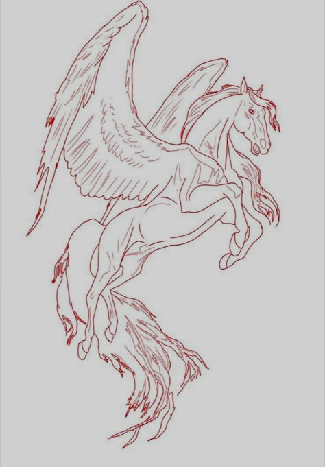 Horse Tattoo Stencil, Greek Mythology Sketches, Mythology Sketches, Pegasus Sketch, Pegasus Tattoo Design, Outline Animals, Pegasus Drawing, Pegasus Tattoo, Horse Tattoos