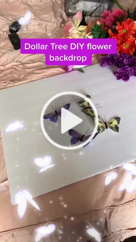 Tiffany Nicole(@diaryofacurvygirl) on TikTok: DIY Dollar Tree Flower backdrop Part 1 #dollartree #diyproject #diy #foryoupage #flowerwall #butterfly #diycraft Dollar Tree Butterfly, Butterfly Headboard, Dollar Tree Decorations, Dollar Tree Flowers, Diy Flower Wall, Flower Backdrop, Dollar Tree Diy, Diy Flowers, Flower Wall