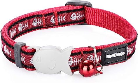 Red Dingo CC-SK-RE-SM Designer Cat Collar, Fishbone Red, Adjustable Cat Collar, Fish Bone, Pet Collars, Pet, Collar, Red, Design