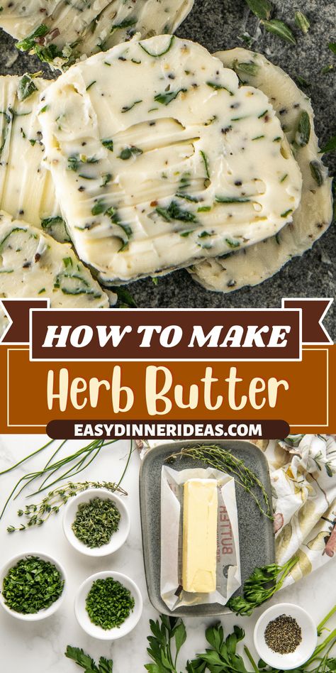 Learning how to make your own Herb Butter is a game changer. Use this compound butter on everything from steak to vegetables. It's a great way to bring the food that you make to the next level. This 5 ingredients recipe takes only 5 minutes to make. Herb Butter For Steak, Butter Recipes Homemade, Flavored Butter Recipes, Herb Butter Recipe, Compound Butter Recipe, Seasoned Butter, Gourmet Grilled Cheese, Flavored Butter, Compound Butter