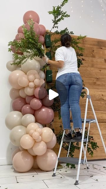 Balloons With Flowers Garland, Grass Wall And Balloon Backdrop, Balloon Arch With Florals, How To Add Flowers To Balloon Garland, Greenery Wall With Balloons, Rectangle Balloon Arch, Unique Balloon Ideas, Balloon Garland Outdoor, Balloon Arch With Flowers