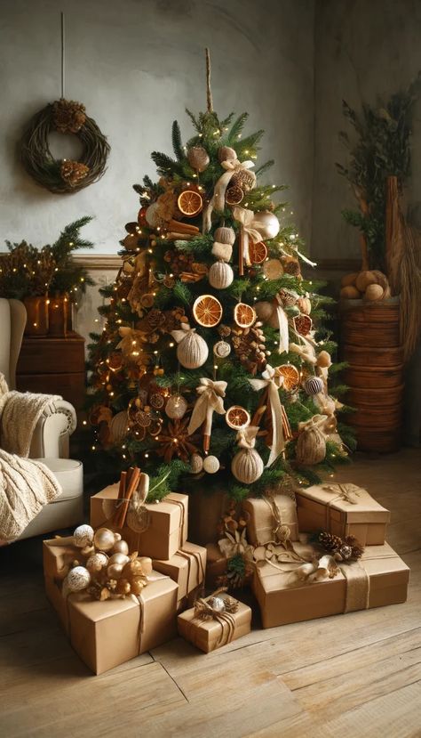 🎄 21 Stunning Elegant Christmas Tree Decorating Ideas You Must Try This Holiday Season! ✨ Nature Inspired Christmas Tree, Elegant Christmas Tree Decorating Ideas, Cozy Christmas Tree, Fall Christmas Tree, Orange Christmas Tree, Natal Natural, Cozy Armchair, Elegant Christmas Tree Decorations, Woodland Christmas Tree