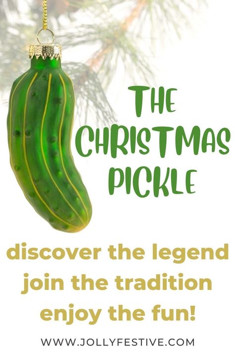 Few stories are more peculiar or endearing that that of the glass Christmas Pickle Tradition! A fun family tradition. Kids love hiding the Christmas pickle ornament on the tree and taking turns to find it - Christmas hide and seek! Is it a German Christmas tradition or just a great Christmas story? Who knows. Whichever, it's definitely a fun thing to do with the kids this festive season. So why not pop a pickle in the tree this Christmas and start a new holiday tradition with your family! Pickle Ornament Tradition Printable, Pickle Ornament Tradition, Christmas Pickle Tradition, German Christmas Traditions, Christmas Pickle Ornament, Pickle Gifts, Pickle Ornament, Christmas Pickle, Fun Christmas Activities