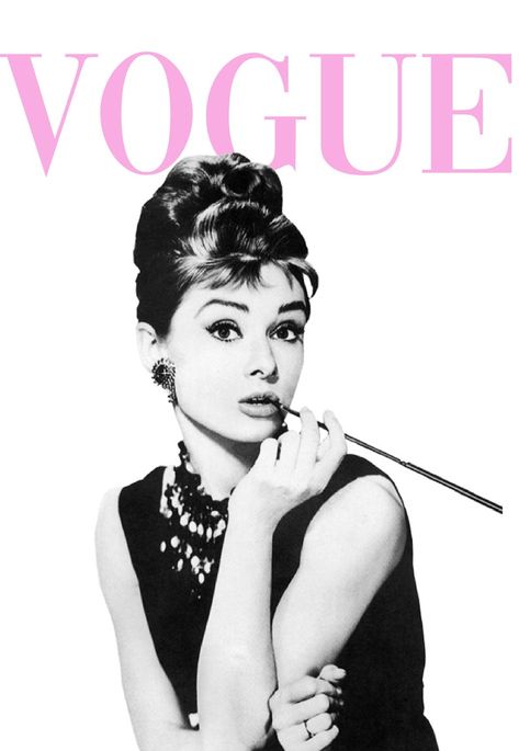 Pink Poster Aesthetic Vintage, Paris Vogue Aesthetic, Vogue Vintage Poster, Pink Magazine Covers, Vouge Poster Prints, Vogue Audrey Hepburn, Quotes Gossip Girl, Feminine Posters, Blair Gossip Girl