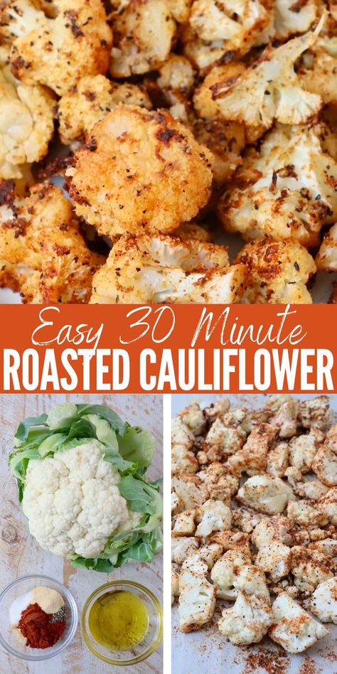 Make perfect Roasted Cauliflower every time with this simple and delicious recipe! It's so easy to make cauliflower that's crispy, flavorful and healthy, using these tips and tricks. Serve this whole30, gluten free, and vegan side dish with a variety of different meals! Cauliflower In Oven, Cauliflower In The Oven, Easy Roasted Cauliflower, Cauliflower Side Dish, Cauliflower Recipes Healthy, Oven Roasted Cauliflower, Vegetarian Recipes Dinner Healthy, Roasted Cauliflower Recipes, Gluten Free Vegetarian Recipes