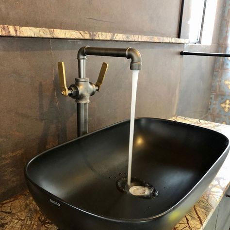 Industrial Faucet Bathroom, Rustic Faucets, Industrial Sink, Industrial Faucet, Design Psychology, Industrial Style Bathroom, Watermark Design, Rustic Bathroom Designs, Perfect Bathroom