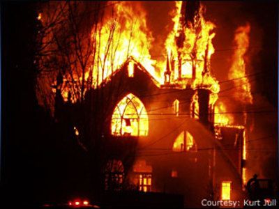 The burning church that pony boy and Johnny pulled the kids out of. Church On Fire, Celtic Frost, Persecuted Church, Fire Burning, Orange Aesthetic, Poses References, On Fire, Dark Aesthetic, A House