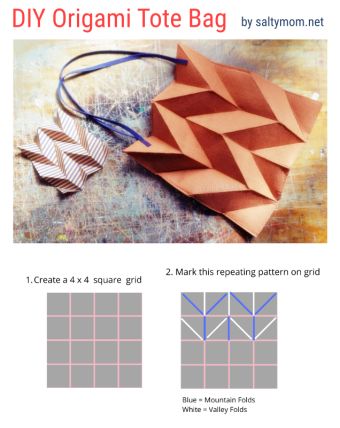 DIY Origami Tessellations Tote Bag from Craft Felt | Salty*mom Fabric Origami Tutorial, Paper Folding Designs, Origami Tote Bag, Tessellation Art, Leather Bag Tutorial, Racing Harness, Origami Bag, Fabric Origami, Tote Bag Tutorial