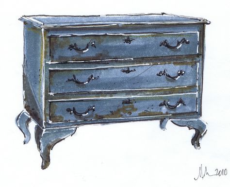 Blue Scrapbook Furniture, Simple Dresser, Drawing Furniture, Sunroom Furniture, Furniture Sketch, Furniture Design Sketches, Perspective Drawing Architecture, Jobs In Art, Art Furniture Design