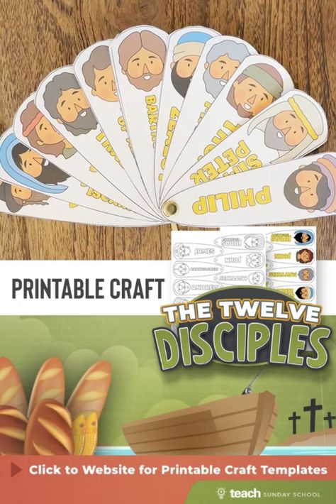 Printable Bible Craft for Kids: 12 Disciples Fan. Printable Templates Available on Website. 12 Disciples Craft, Disciples Craft, 12 Disciples, Printable Craft Templates, Jesus Crafts, Bible Studies For Beginners, Sunday School Kids, Sunday School Crafts For Kids, Bible School Crafts