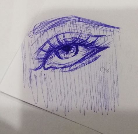 How To Draw Eyes With Pen, Ball Point Pen Art Easy, Easy Pen Art For Beginners, Eye Drawing With Pen, Blue Pen Doodles, Blue Pen Drawing Easy, Pen Eye Sketch, Ball Pen Art Easy, Ball Point Pen Sketches