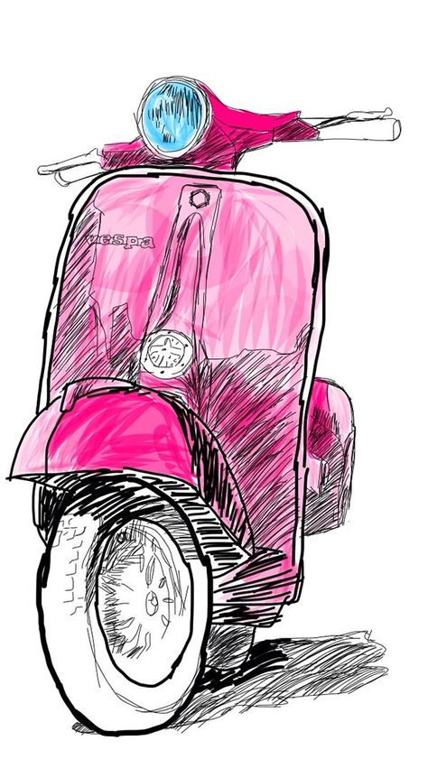 Vespa Illustration, Vespa Vintage, Motorcycle Art, Color Pencil Art, Urban Sketching, Book Art Drawings, Art Drawings Sketches Simple, Line Art Drawings, A Drawing