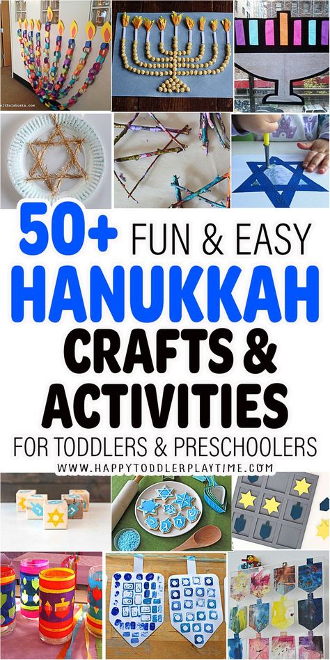 50 Fun & Easy Hanukkah Crafts and Activities for Kids - HAPPY TODDLER PLAYTIME Hannukah Activities, Mother's Day Crafts For Toddlers, Hanukkah Crafts For Kids, Chanukah Crafts, Dreidel Craft, Hanukkah Preschool, Hanukkah Activities, Hannukah Crafts, Hanukkah Ideas