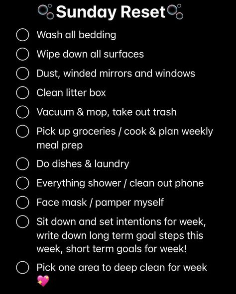 Hi, My Sunday reset is rearranging manageable things around my place, everybody has a different “Sunday” or “reset day” I should say. It could be everyday, once a week as I do, once a month, or once a year. A lot in life is uncontrollable but “resetting” my home helps me feel a little more in control of what tomorrow holds and waking up not hating my environment as much as I would as if it was messy. Placing your intentions financially, in romantic aspect, and many other ways one might place... 6 Month Reset, Weekly Reset, Room Cleaning Tips, Room Cleaning, Sunday Reset, Inspirational Video, 75 Hard, Short Term Goals, University Life