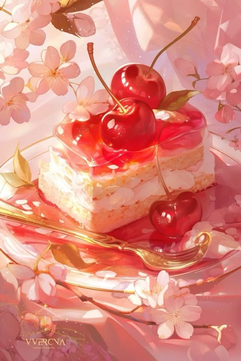 Food Digital Art, Aesthetic Food Art, Cool Digital Art, Animated Food, Jelly Wallpaper, Foodie Art, Digital Art Inspiration, Food Artwork, Fantasy Food