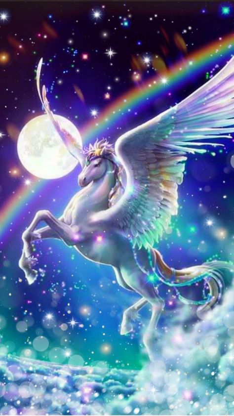 Rainbow Unicorn Wallpaper, Wallpaper Unicorn, Unicorn Picture, Pegasus Art, Kawaii Pics, Creaturi Mitice, Unicorn Wallpaper Cute, Unicorn Artwork, Unicornios Wallpaper