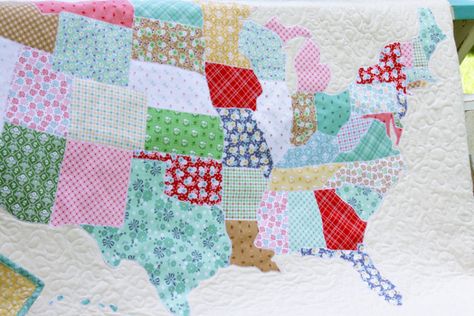 Patchwork, Quilt Block Patterns, Map Quilt Pattern, Usa Quilt, Us State Map, Map Quilt, Quilt Tutorial, Lou Lou, Free Quilting