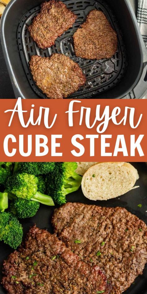 Air Fryer Cube Steak - Eating on a Dime Air Fryer Cube Steak, Fried Cube Steak Recipes, Pork Cube Steak Recipes, Steak Air Fryer, Steak In The Air Fryer, Fried Cube Steaks, Beef Cube Steak Recipes, Cube Steaks, Beef Cubed Steak