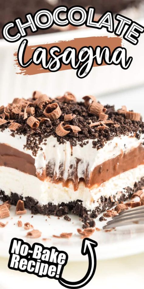 Easy Chocolate Lasagna, No Bake Chocolate Lasagna Recipe, Chocolate Lasagna Recipe, No Bake Chocolate Desserts, Chocolate Lasagna, Easy Lasagna Recipe, Crushed Oreos, Frozen Chocolate, Easy No Bake Desserts