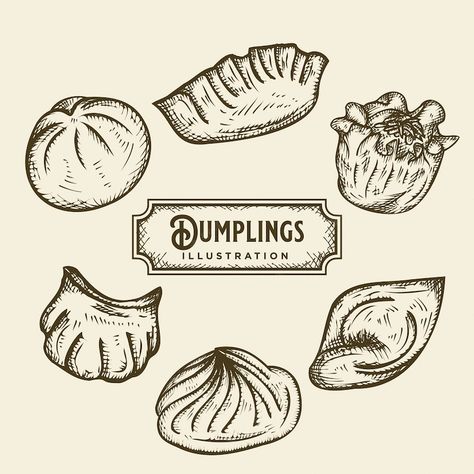 Dumpling Sketch, Gyoza Tattoo, Gyoza Drawing, Dumplings Design, Dimsum Illustration, Dumpling Drawing, Dumpling Tattoo, Dumpling Illustration, Dumpling Art