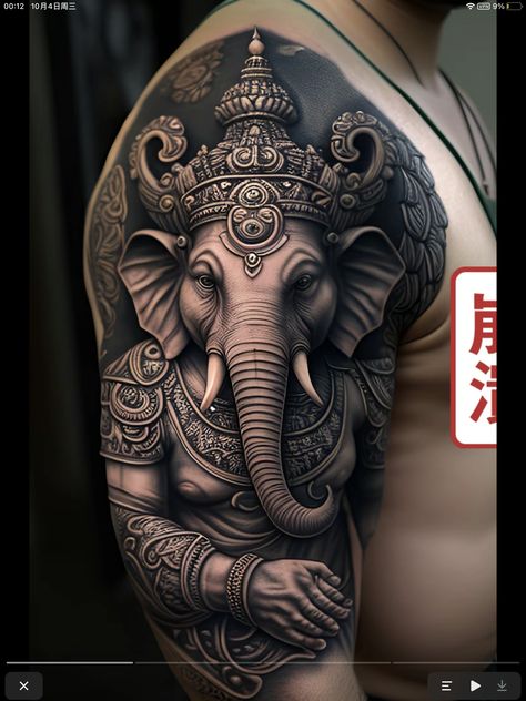 Shiva Ganesha Tattoo, Ganesh Arm Tattoo, Realistic Tattoos Men, Buhda Art Tattoo, Thailand Elephant Tattoo, Ganesha Tattoo Design For Men, Ganesha Tattoo Back, Ganesha Tattoo Mandala, Ganesh Tattoo Design