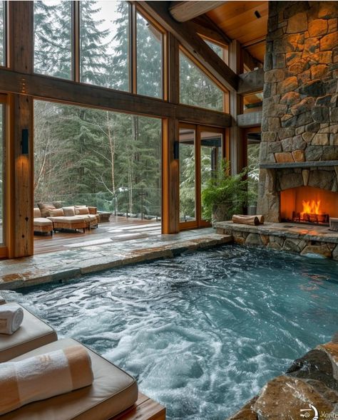 Game Room Ideas, Indoor Hot Tub, Hot Tub Room, Indoor Pool Design, Log Cabin Interior, Piscina Interior, Dream Life House, Casa Exterior, Dream Pools