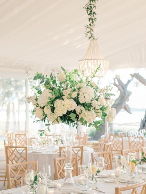 A Classic Charleston Wedding with a classic color scheme of white and green with pops of yellow lemons. Southern Belle Wedding, Tall Wedding Centerpieces, Tall Centerpieces, Destination Wedding Inspiration, Tying The Knot, Charleston Wedding, Wedding Florals, Southern Belle, Rose Wedding