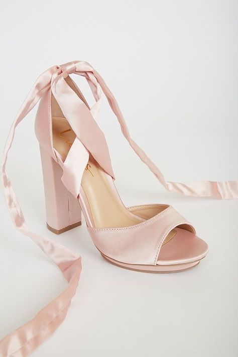 Heels Classy Pink, Blush Pink High Heels, Pink Wedding Shoes Heels & Wedges, Prom Platform Heels, Light Pink Wedding Heels, Pink Elegant Heels, Light Pink Heels Prom, Pink Satin Shoes, Pink Ribbon Heels