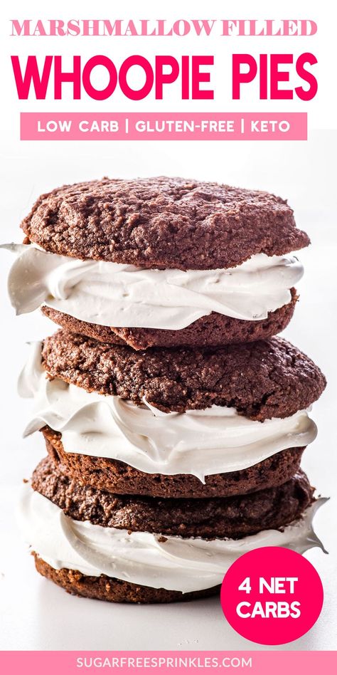 Marshmallow Filling, Chocolate Whoopie Pies, Diet Cookies, Low Carb Cake, Whoopie Pie, Marshmallow Cream, Low Carb Treats, Keto Friendly Desserts, Low Carb Low Sugar