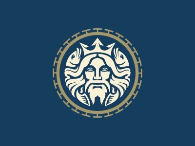 I made a few logos with faces of Greek gods. Two fishes interwoven in his hair and trident crown hopefully indicate Triton's daddy. Poseidon Logo, Logo Design Negative Space, Unicorn Logo, Heraldry Design, Logo Animal, Inspiration Logo Design, Geniale Tattoos, Bull Logo, Graphic Design Blog