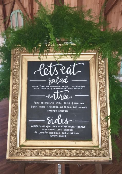 Menu // Wedding Sign // Decor Wedding Menu Chalkboard, Menu Wedding Sign, Wedding Buffet Menu, Wedding Menu Ideas, Buffet Signs, Wedding Sign Decor, Menue Design, Wedding Dinner Menu, Menu Wedding