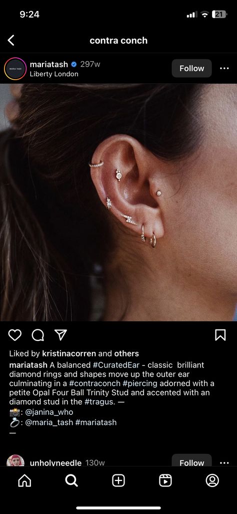 Conch And Tragus Piercing, Outer Conch Piercing, Outer Conch, Outer Ear, Earring Inspo, Maria Tash, Tragus Piercing, Conch Piercing, Tragus Piercings