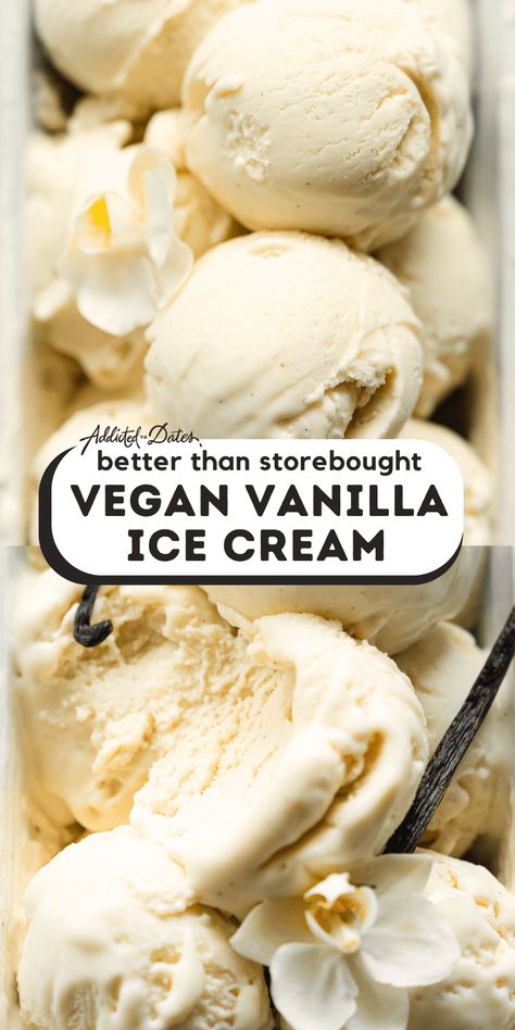 Creamy Vegan Vanilla Ice Cream (Nut Free & GF) Vegan Vanilla Ice Cream Recipe, Homemade Vegan Ice Cream, Dairy Free Custard, Vegan Vanilla Ice Cream, Vegan Condensed Milk, Vegan Lemon Curd, Coconut Ice Cream Recipes, Real Vanilla, Patisserie Vegan