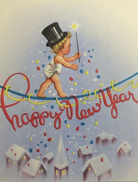 Vintage Happy New Year Card Vintage Happy New Year, Baby New Year, Vintage Holiday Cards, New Year Postcard, Happy New Years Eve, Happy New Year Cards, New Year's Eve Celebrations, Happy New Year Everyone, A Happy New Year