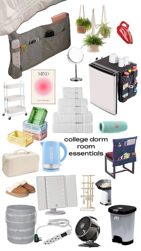 college dorm room essentials necessities College Dorm List, Dorm Necessities, Dorm Room Necessities, Uni Dorm, College Dorm Checklist, University Rooms, College Dorm Room Inspiration, College Necessities, Dream Dorm Room