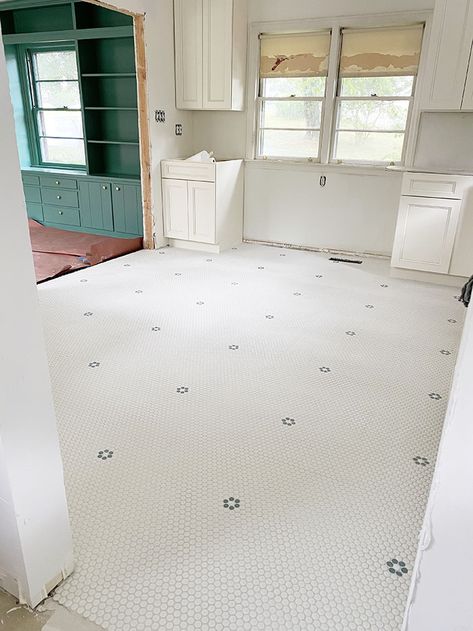 penny tile pattern kitchen floor – Less Than Perfect Life of Bliss Patterned Penny Tile, Penny Tile Floor Kitchen, Penny Tile In Kitchen, Penny Tile Mudroom, Kitchen Penny Tile Floor, Penny Tile Bathroom Floor Patterns, Penny Tile Kitchen Floor, Small Tile Floor, Penny Tile Kitchen