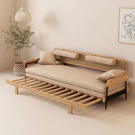 Hernest | 110.2" Modern Natural Ash Solid Wood Sofa with Rotatable Side Table 3 Seater Upholstery Sofa Set Movable Armrest and Footrest Own Living Room Set Sofa Convertible, Sofa Wood Frame, Solid Wood Sofa, Sofa Bed Frame, Single Sofa Bed, Pull Out Sofa Bed, Pull Out Sofa, Small Apartment Living Room, Sofa Set Designs